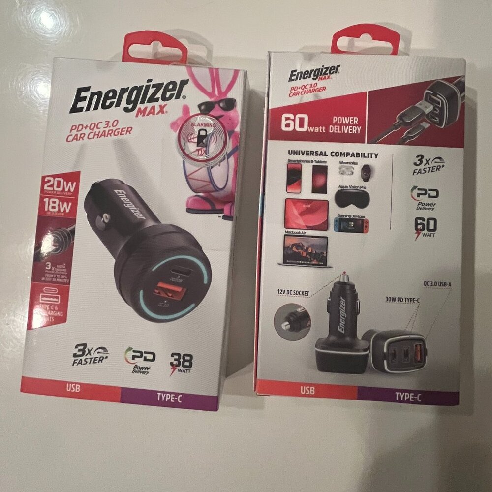 Car Chargers nergizer Max PD + QC 3.0 Dual Car Charger 60W Type-C and USB-A Port